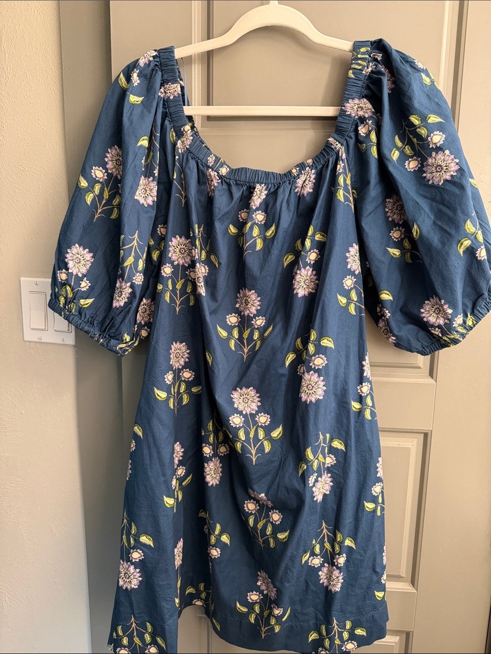 Old Navy Navy Blue Floral Puff Sleeve Off-Shoulder Dress